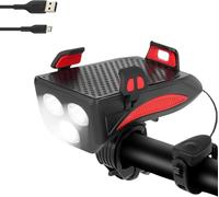 Lumière Vélo Trottinette Led Rechargeable Usb Avec Klaxon, Support Et Chargeur Smartphone, Eclairage Puissant 700 Lumens, Batterie 4000 Mah, Accessoire Phare Avant, Lampe Etanche Vtt Cycliste
