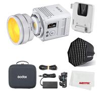 Lumière vidéo LED bi-Couleur Godox ML150BI, Kit d'éclairage vidéo Lux 2800K-6500K 61054, Contrôle d'ajout APP/DMX/NFC, avec Objectif Zoom ML-Z et Adaptateur de Batterie en V ML-VMA + AD-S60S Softbox