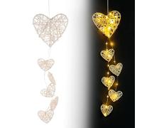 Lumières à cordes, décoration de chambre, cœurs suspendus muraux, coeurs de rotin à LED décalcomanies murales suspendues pour les ornements de fête de mariage cadeaux d'artisanat (batterie incluse)