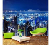 Lumières Bleues De La Ville Architecture Ciel Nocturne Paysage Papier Peint 3d Moderne Soie Texturée Haut De Gamme IdéAl Pour Le Salon Et La Chambre à Coucher-150cm×105cm