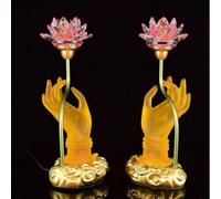 Lumières bouddhistes, 1 paire de lampes de table Bouddha 23 cm à économie d'énergie, émaillées colorées, lot de longues lampes