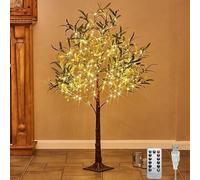 Lumières D’Arbre à LED Olivier Artificiel 180cm 300 LED Blanc Chaud avec Télécommande 8 Modes D’éclairage Lumières Arbre Décoratif Plantes Vertes Artificielles pour Mariag, 120cm
