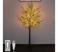 Lumières D’Arbre à LED Olivier Artificiel 180cm 300 LED Blanc Chaud avec Télécommande 8 Modes D’éclairage Lumières Arbre Décoratif Plantes Vertes Artificielles pour Mariag, 180cm