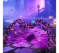 Lumières d'araignée géante avec minuteur, 73 LED, décoration d'Halloween pour intérieur et extérieur, cour, porche, maison hantée, toile d'araignée effrayante