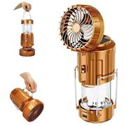 Lumières de camping solaires 2 en 1 avec ventilateur, 1500mAh Lanterne de camping à LED rechargeable avec et crochet pliable, ventilateur de bureau USB personnel pour l'ouragan, l'urgence, la