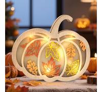 Lumières de citrouille décoratives d'Halloween - Décoration d'automne avec lumières LED - Lanterne citrouille en bois 3D - Décoration d'automne - Pour l'intérieur et l'extérieur - Citrouilles