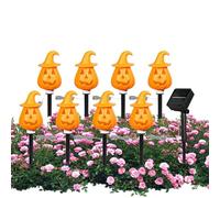 Lumières de citrouille d'Halloween avec piquet - Piquet décoratif de jardin imperméable Halloween - Décorations de jardin orange réglables avec insert au sol pour porche, jardin, tombe, patio