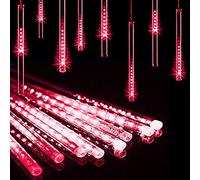 Lumières de Douche de Météore à LED, 30cm 10 Tubes 360LEDs Guirlandes Solaires Falling Rain Lights étanche avec 8 Modes pour le Jardin (Rouge)