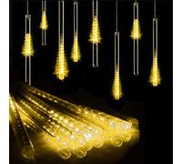 Lumières de Douche de Météore à LED, 30cm 10 Tubes 360LEDs Guirlandes Solaires Falling Rain Lights étanche avec 8 Modes pour le Jardin (Chaud)