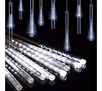 Lumières de Douche de Météore à LED, 30cm 10 Tubes 360LEDs Guirlandes Solaires Falling Rain Lights étanche avec 8 Modes pour le Jardin (Blanc)