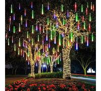Lumières de Douche de Météore à LED, 30cm 8 Tubes 144LEDs Guirlandes Solaires Falling Rain Lights étanche avec 8 Modes pour le Jardin (Multicolore)
