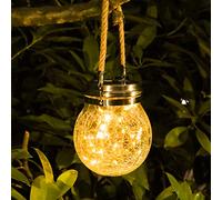 Lumières de lanterne extérieure solaires suspendues, lumières de boule rondes en verre fissuré étanche, décor extérieur de lumière LED blanc chaud de globe de jardin solaire