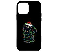 Lumières de Noël Amusantes en Forme de Chat Noir - Pyjama de Noël Amusant pour Amoureux des Chats Coque pour iPhone 12 Mini
