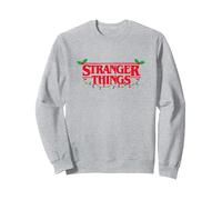 Lumières de Noël et Logo Holly Stranger Things Sweatshirt, Unisexe pour Adultes, Gris Chiné, XL