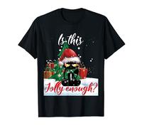 Lumières de Noël « Is This Jolly Enough Grumpy » en forme de chat noir T-Shirt
