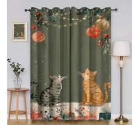 Lumières de Noël Rideaux Occultants, L140 X H180cm, Chatons, Boîtes-Cadeaux Rideaux (Lot de 2), Rideau Thermique Isolant Anti Froid et Chaleur,Adaptés à la Décoration de la Chambre et du Salon