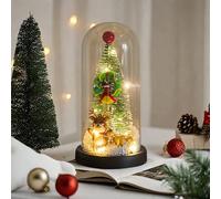 Lumières de sapin de Noël intérieur/extérieur - Petite couverture en verre synthétique - Mini avec lumière émettant de la neige qui tombe - Petit sapin de Noël - Décoration de bureau