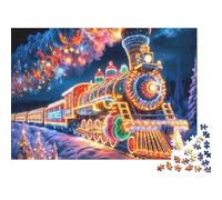 Lumières de Train de Noël 1000 Pièces Train de Noël Glow Puzzle pour Adultes Carton sans Odeur Anti-Stress Stimuler l'esprit pour Débutants avec Affiche Guide 70x50cm/1000pcs