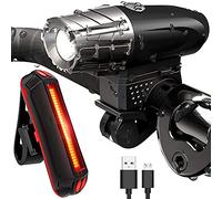 Lumières de vélo Set, feux de vélo rechargeables USB, lumière de cycle de LED lumineux et arrière-feu arrière, imperméable 4 modes d'éclairage, adaptés au vélo de montagne, au VTT, à vélo, à vélo