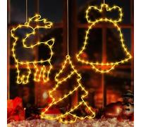 Lumières De Ventouse De Noël, Pack de 4 Lumineuse de Noël de Fenêtre, Rideau Lumineux LED Interieur Alimentation par Piles, Étanche IP44 - Décoration Lumineuse Intérieure/Extérieure pour Vitres