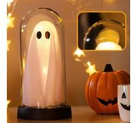 Lumières Décoratives Fantômes Mignons pour Halloween, Fantôme Lumineux D'intérieur dans Une Cloche en Verre, Décoration Fantôme Lumineux pour Halloween avec Un Chapeau Cloche Transparent