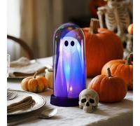 Lumières Décoratives Fantômes Mignons pour Halloween, Fantôme Lumineux D'intérieur dans Une Cloche en Verre, Décoration Fantôme Lumineux pour Halloween avec Un Chapeau Cloche Transparent
