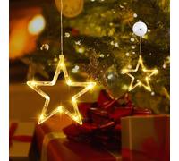 Lumières d'étoile de Noel Exterieur,Fenêtre Décorative de Noël avec Étoile,LED Rideau Lumineux Blanc Chaud à Piles avec Ventouses,Guirlande Lumineuse Décoration pour Intérieur de Noël,Fête(2pcs)