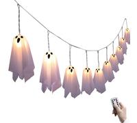 Lumières d'halloween, décoration fantôme à télécommande à 8 Modes LED, Feux de Corde Base de Batterie 98 Pouces, décorations d'halloween pour Porche Porte la Maison Party extérieur intér