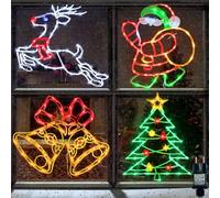 Lumières en Silhouette pour Fenêtre de Noël - Lot de 4 décorations LED colorées 40 cm (Père Noël & Clochette & Renne & Sapin de NoëI) - Décoration d'intérieur/extérieur pour Murs, Portes et fenêtres