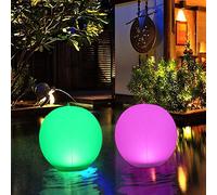 Lumières Flottantes pour Piscine Étanche IP68 Solaire Sphérique, 14 Pouces Lumière d'Étang avec Télécommande, 16 Couleurs Changeantes pour Piscine, Plage, Jardin, Arrière-cour, Pelouse- 2 Pièces