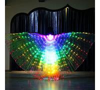 Lumières LED Ailes de Danse du Ventre Aile d'Isis Lumineuse avec Bâton Télescopique, Ailes de Danse de Papillon Colorées Brillantes Vêtements de Spectacle pour Carnaval, Scène, Halloween, Noël (Coloré