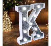 Lumières LED avec lettres scintillantes argentées, alimentées par batterie, veilleuse pour fête d'anniversaire, mariage, décoration de maison, baby shower, K