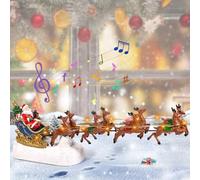 Lumières LED de 34 cm à piles - Traîneau du Père Noël et rennes volants - Scène LED Père Noël en traîneau avec rennes - Fonctionne avec piles - Intérieur