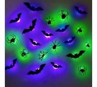 Lumières LED en forme de Chauve-Souris, Décorations d'Halloween 3D à Décoller et à Coller, Adhésives Noires, Autocollants Lumineux En Forme De Chauve-Souris, Tailles Assorties for Fête D'halloween