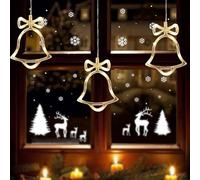 Lumières LED Noël 3 Pièces, Guirlande à Pile Avec Ventouses, Fenêtre Lumière, Rideau Lumineux Extérieur Intérieur Décoration (Petite Cloche)