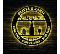 Lumières LED personnalisées de panneau en métal de bar à cocktails, panneau de cocktail, salon à boire, cadeau pour les amateurs de cocktails, cadeau de fête des pères, décor de bar pour la maison