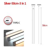 Lumières LED sous armoire avec détecteur de mouvement,veilleuse,lampe LED aste ultra-mince,éclairage intérieur pour Cisco de cuisine,3 en 1 - Type Silver-50cm-3 in 1-WHITE