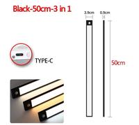 Lumières LED sous armoire avec détecteur de mouvement,veilleuse,lampe LED aste ultra-mince,éclairage intérieur pour Cisco de cuisine,3 en 1 - Type Black-50cm-3 in 1-WHITE