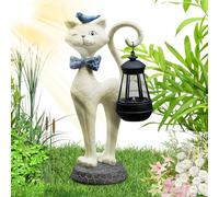 Lumieres Solaires Chat Exterieur,Décorations Chaton - Lanternes en Résine Étanche pour Porche Terrasse Balcon Jardin Extérieur Femmes et Grands-Mères