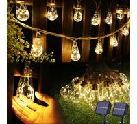 Lumières solaires en plein air, 2 packs 20 pieds Laux de patio solaire de chanvre vintage, feux de corde à énergie solaire chauds et chauds imperméables avec 8 modes 16 bulbes étanches pour les