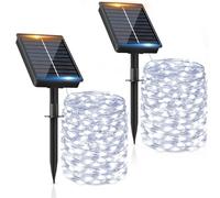 Guirlande Solaire Exterieur 2 x 16M 160LED Guirlande Lumineuse Exterieure Solaire Étanche Blanc Froid 8 Modes Lumière Solaire Décoration pour Jardin Terrasse Maison Fête Noël Mariage