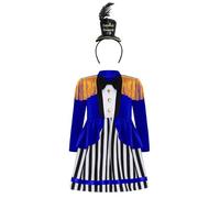 LumiJour Costume de Ringmaster Bébés Robe Habillage Cirque avec Chapeau Plumes Robe Velours Rayé Fête Halloween Carnaval Bleu royal noir 18-24 mois