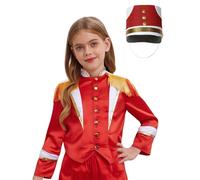 LumiJour Costume de Tambour Majorette Enfant 2 Pièces Veste avec Chapeau Uniforme de Fanfare Fête de Noël Défilés Carnaval Rouge A 7-8 ans