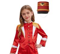LumiJour Costume de Tambour Majorette Enfant 2 Pièces Veste avec Chapeau Uniforme de Fanfare Fête de Noël Défilés Carnaval Rouge C 13-14 ans