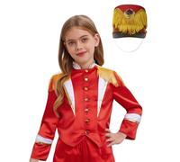 LumiJour Costume de Tambour Majorette Enfant 2 Pièces Veste avec Chapeau Uniforme de Fanfare Fête de Noël Défilés Carnaval Rouge B 5-6 ans