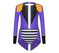 LumiJour Déguisement Cirque Ringmaster Enfant Fille Combinaison Pailletée Monsieur Loyal Justaucorps Cirque Carnaval Cosplay Halloween Violet 9-10 ans