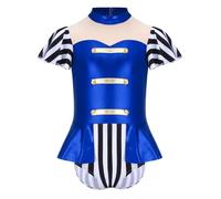 LumiJour Déguisement Cirque Ringmaster Fille Combinaison Pailletée avec Manches Volantes Métallisée Body Cirque Magique Halloween Bleu royal 13-14 ans