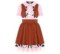 LumiJour Déguisement Cowgirl Enfant Fille Imprimé Bovin Robe à Manches Ballon Western Robe Cosplay Cowboy Fêtes Anniversaire Rose 15-16 Ans