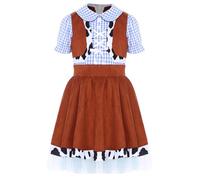LumiJour Déguisement Cowgirl Enfant Fille Imprimé Bovin Robe à Manches Ballon Western Robe Cosplay Cowboy Fêtes Anniversaire Bleu 5-6 Ans
