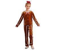 LumiJour Déguisement Gingerbread Man Enfant Costume Pain d'Épice Velours Haut Manches Longues et Pantalon 5-16 Ans Marron 7-8 ans